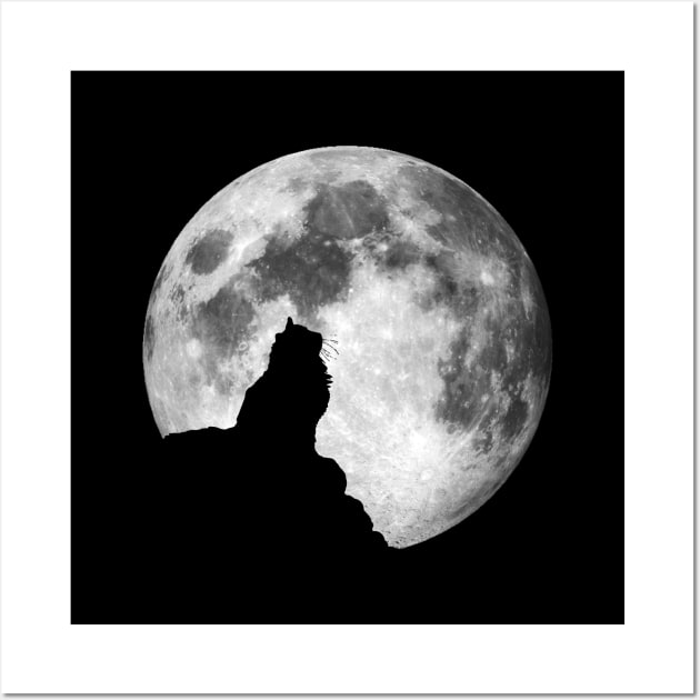 Cat Silhouette on Full Moon Wall Art by JamieStryker
